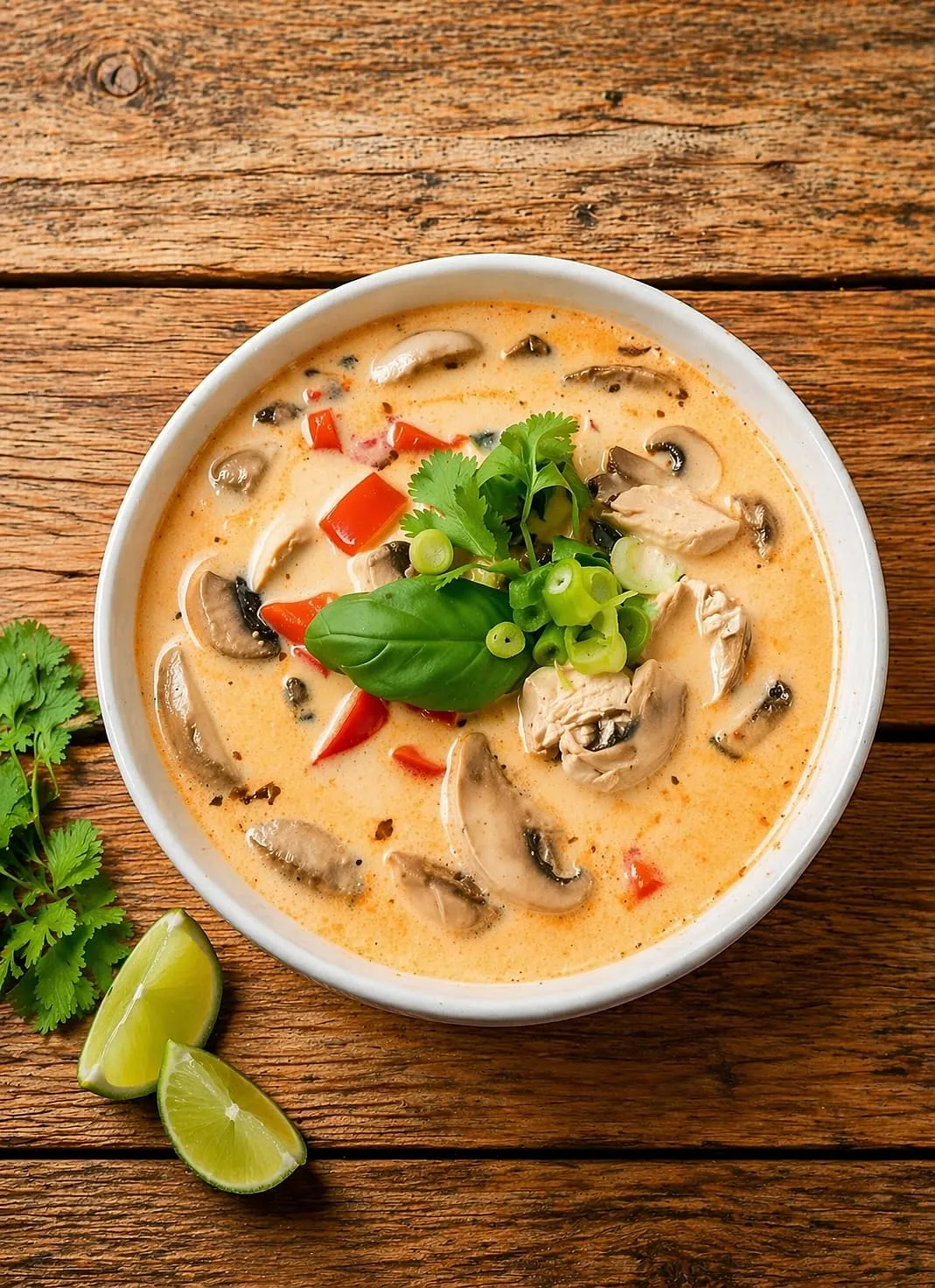 Coconut milk soup with mushrooms, chili, basil and lime at Sno Thai Cafe Madison, Seattle